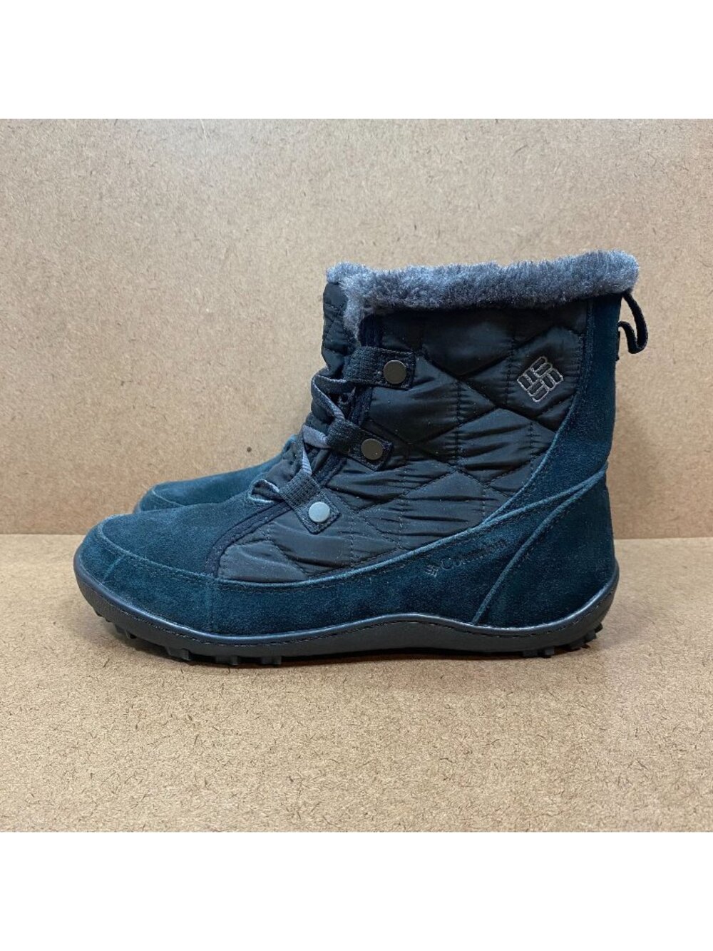 Columbia Womens Minx Shorty Omni-Heat Waterproof Winter Boots Size 7.5 Fur Black